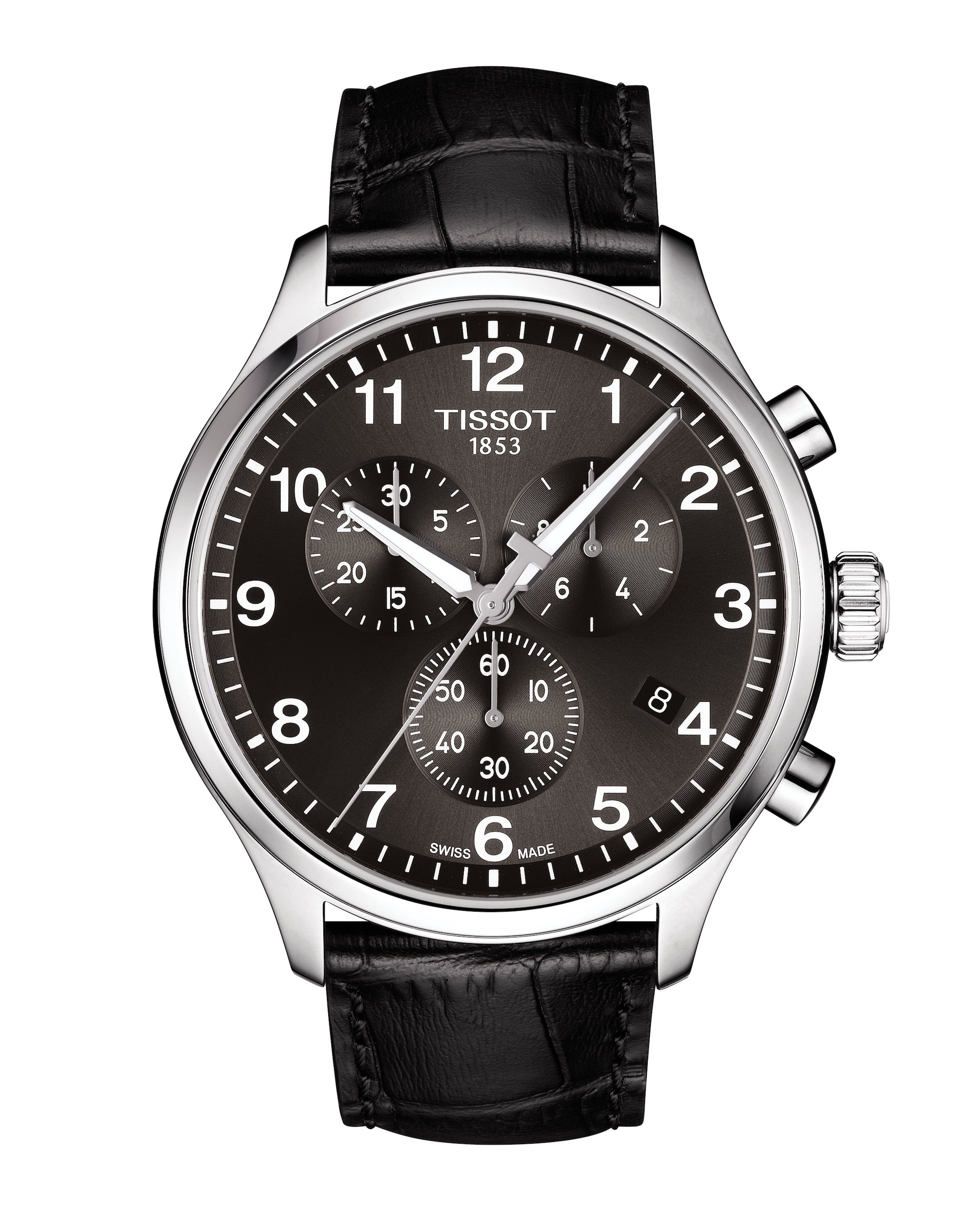 WATCH T1166BSL STEEL BLACK DIAL LEATHER 45 MM QUARTZ CHRONO XL